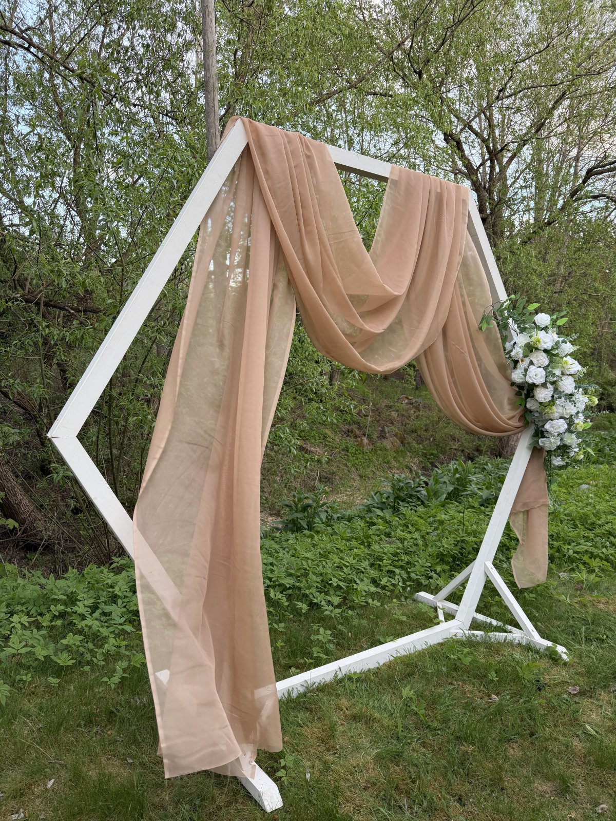 White wooden hexagon party arch package 2