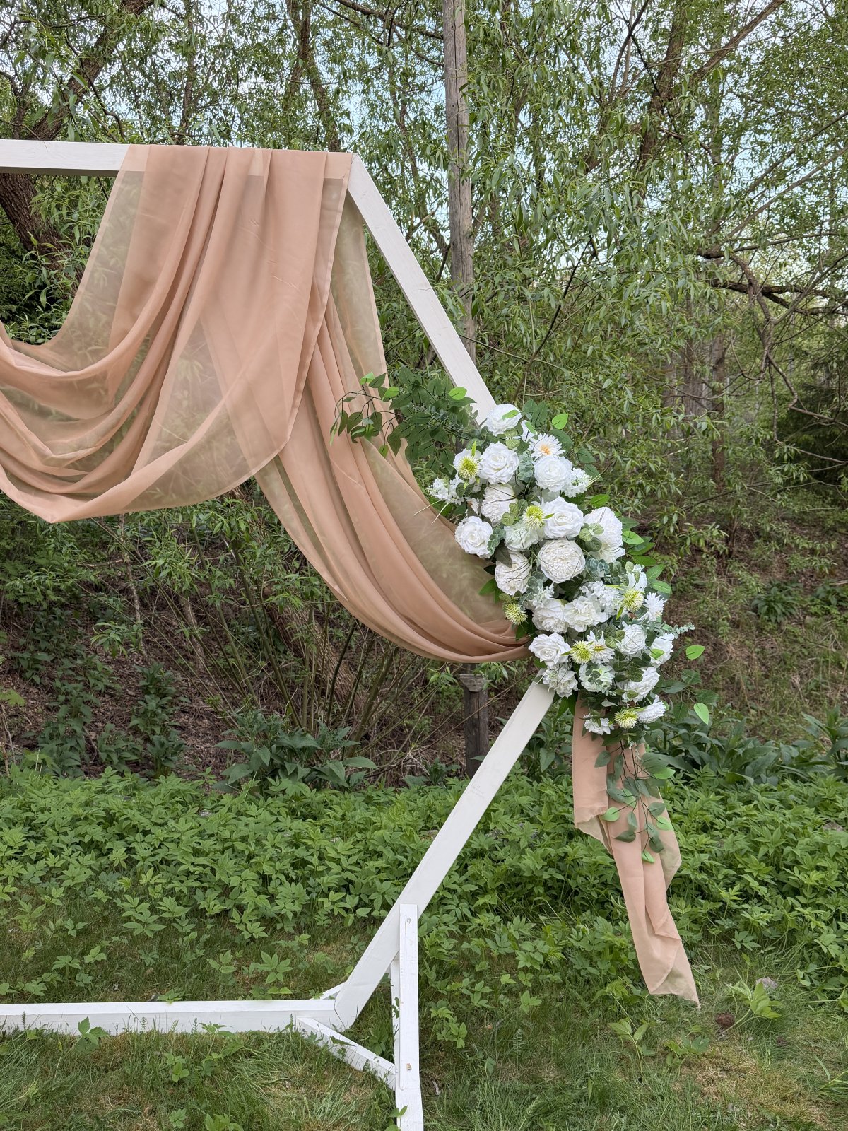 White wooden hexagon party arch package 3